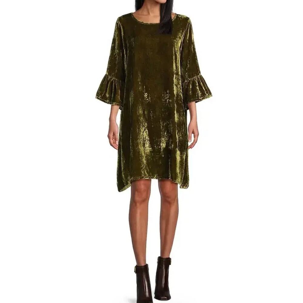 Bryn Walker Olive Crushed Velvet Mini Dress Size L